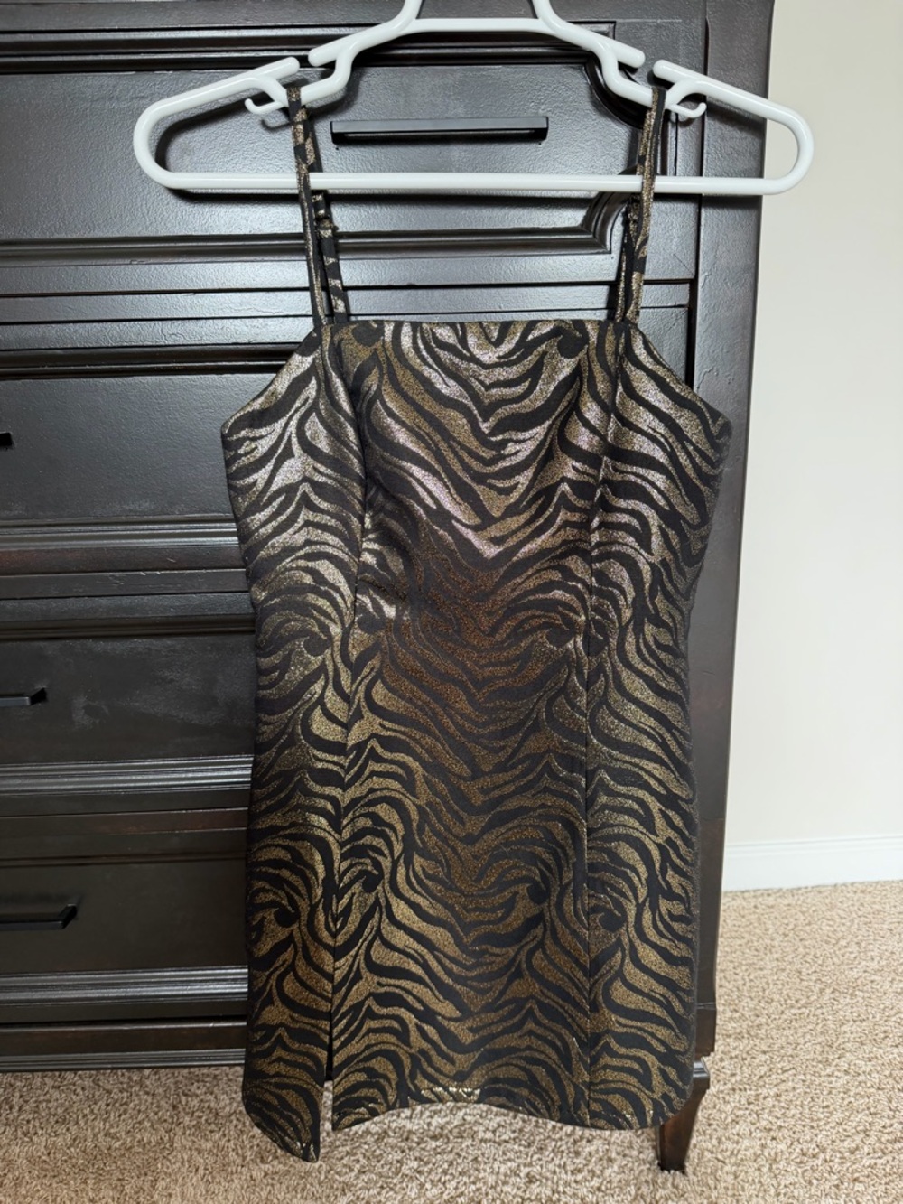 MINKPINK Metallic Zebra Mini Dress in Black and Gold